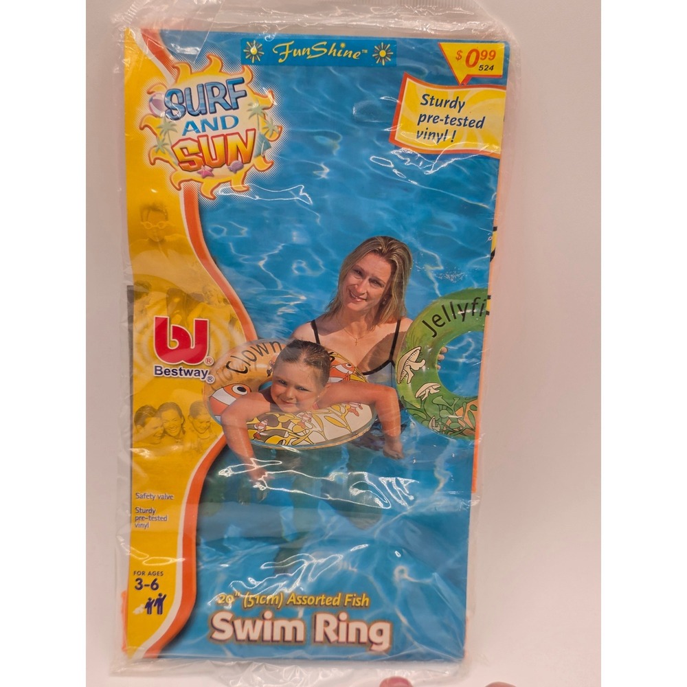 Vintage Bestway Surf and Sun 20 Inch Clown Fish Swim Ring Inflatable Kids 2000's - Picture 1 of 5